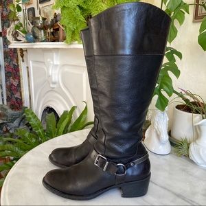 Harness Boots Black Leather just below knee, High Riding Boot Buttery